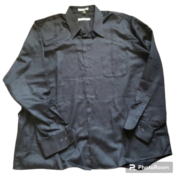 Sateen black Sz XXL 18 36/37 Wrinkle Free, long sleeve mens buttondown shirt - Picture 10 of 10